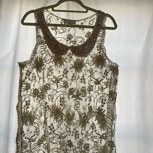 Lace and beaded detail sheer blouse